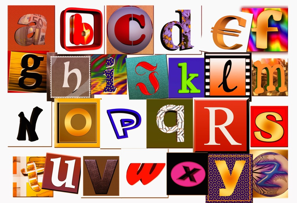 Image abécédaire, lettres magasines à découper et coller pour apprendre l'alphabet.